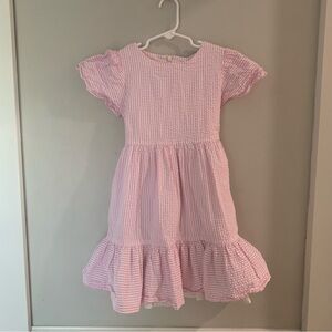 Mini Boden Dress 7-8 Pink Seersucker Ruffle Flutter Sleeve